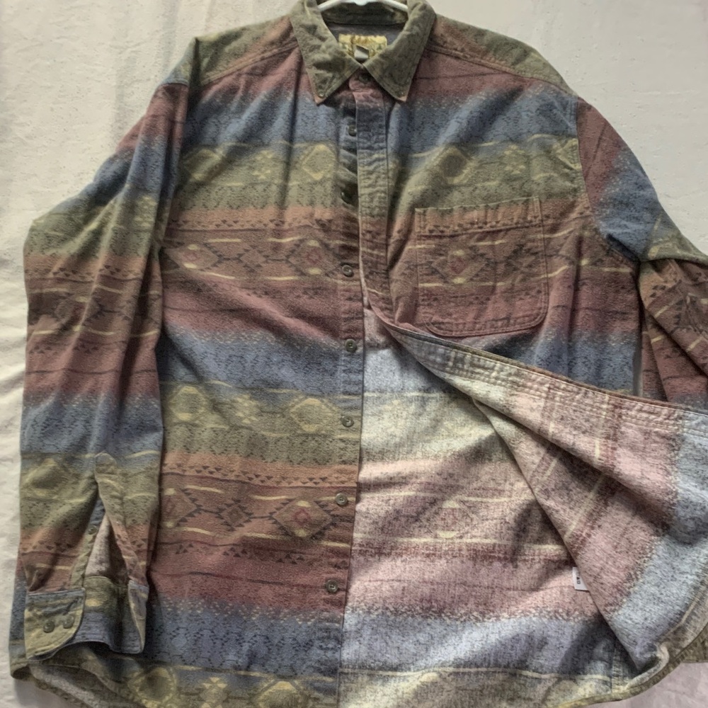Cabela's Olive, Rust, Blue - Aztec Button-Down Shirt - Deerskin Soft Chamois